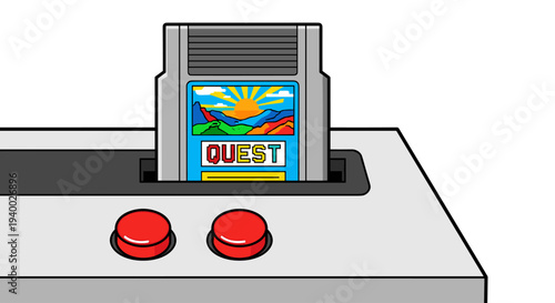 Retro Video Game Cartridge on Console