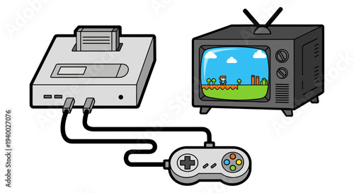 Retro Gaming Console Connected to Television
