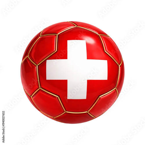 Switzerland Flag Soccer Ball 3D Glass Sphere Icon for Sports Branding