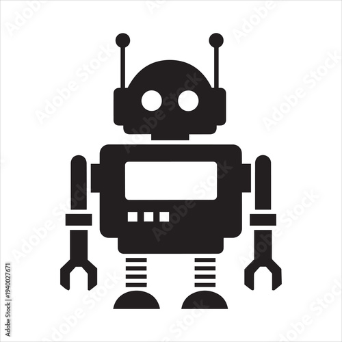 Black Silhouette of a Retro Robot with Antennas vector