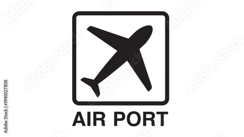 Airport icon with a silhouette of a jet airplane inside a square frame and the text AIR PORT below it in bold black letters.