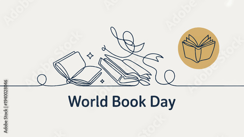 Minimalist vector banner design celebrates world book day with books and a reading person