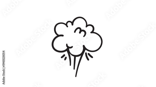 Cloud doodle icon with swirling wisps and falling lines, symbolizing vapor or smoke in a simple hand-drawn style.