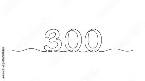 Number 300 graphic represented by a single continuous black line on a white background, artful design.