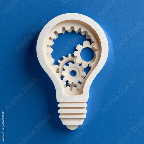 Wallpaper Mural paper cut style light bulb icon with gear inside Torontodigital.ca