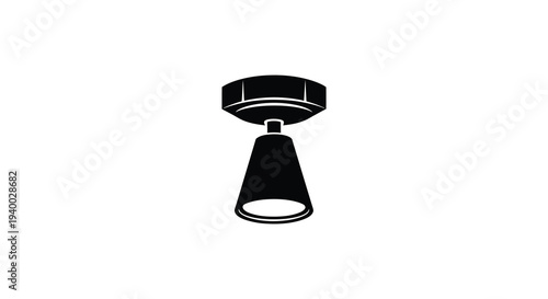 A stark black silhouette of a modern industrial style ceiling lamp against a plain white background silhouette