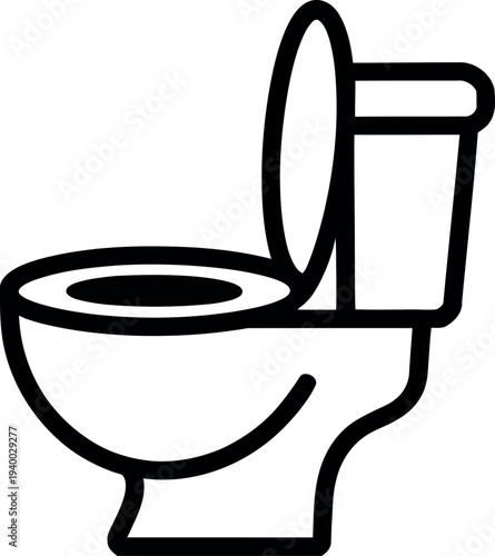 A simple line drawing of a toilet with the lid up