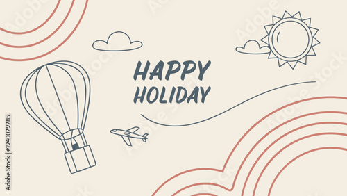 Scandinavian Minimalist Happy Holiday Poster Vector Nordic Wall Art