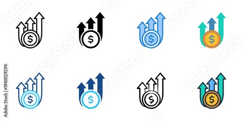 Profit margin icons set multiple style collection. Editable stroke 
