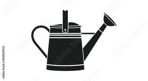 A stark black silhouette depicts a classic watering can showcasing its functional design and form silhouette high quality