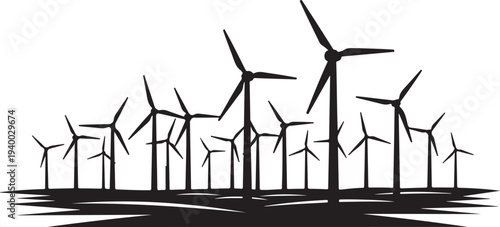 Wind Turbines Generating Clean Renewable Energy Silhouette Illustration