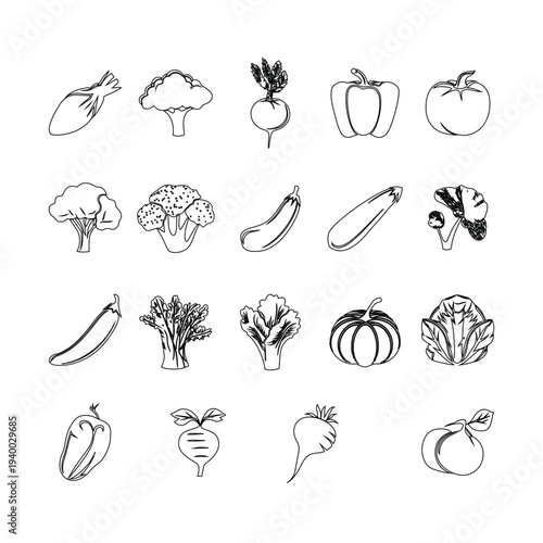 Minimalist Vegetable Line Art Icon Set