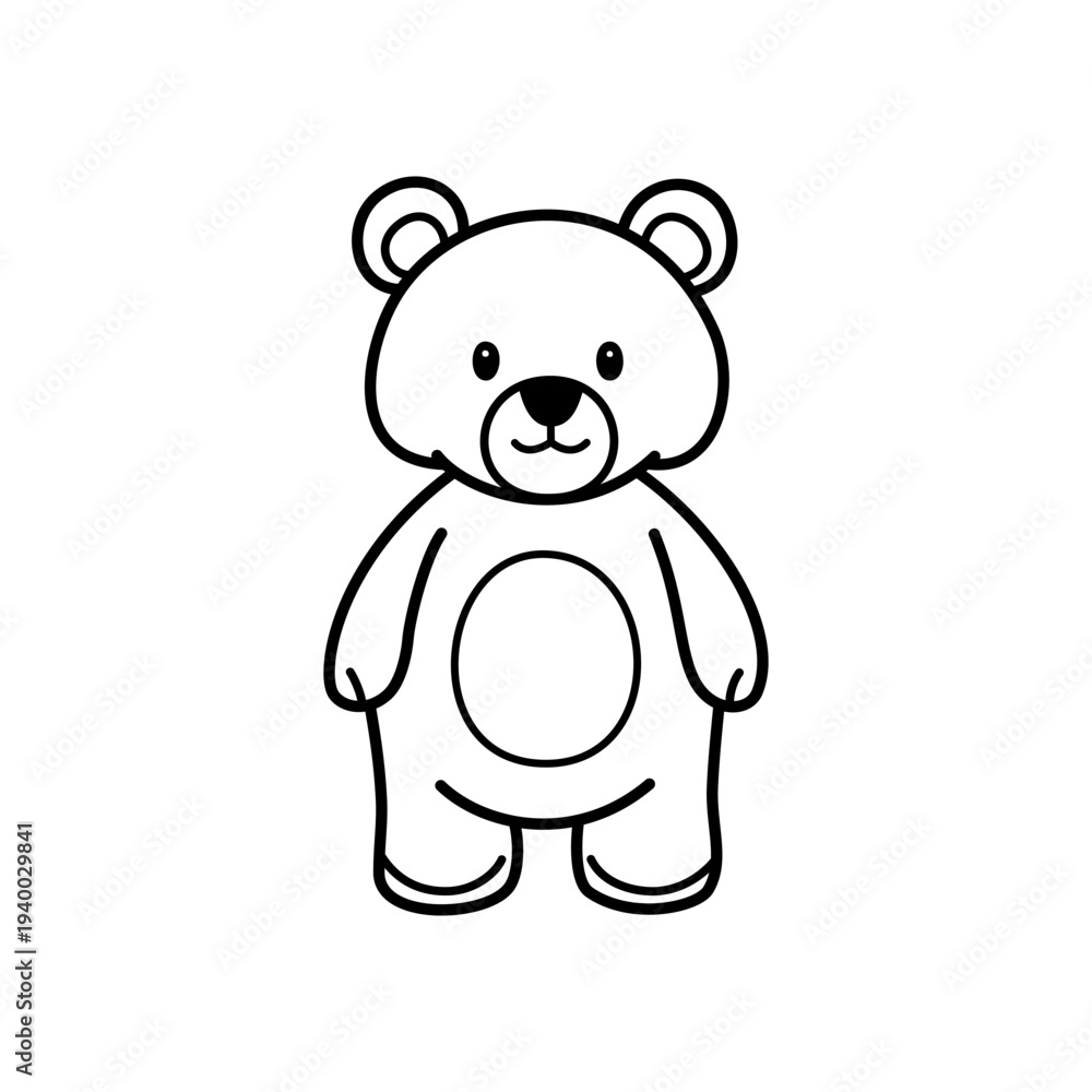 Obraz premium Cute bear cartoon character standing in simple outline style, friendly forest animal mascot design for kids sticker, zoo worksheet, and nursery decoration