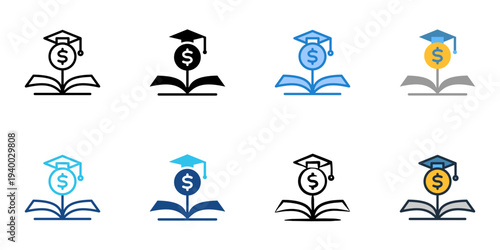 Financial education icons set multiple style collection. Editable stroke 
