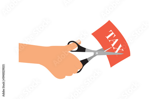 Hand Cutting Tax Bill with Scissors for Tax Deduction and Financial Savings Concept