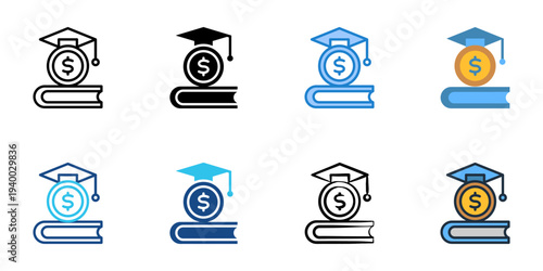 Financial literacy icons set multiple style collection. Editable stroke 
