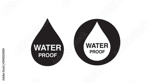 Waterproof symbol icons with droplet shape and circular border for product labeling and protection indications