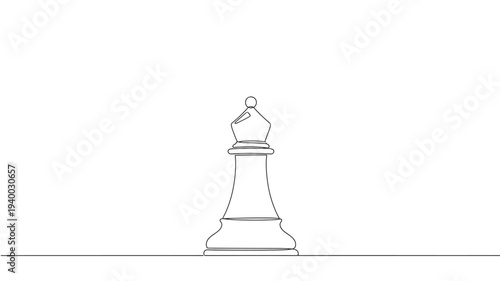 Bishop chess piece with a minimalist single line drawing style, isolated on a clean white background for strategic game concept.