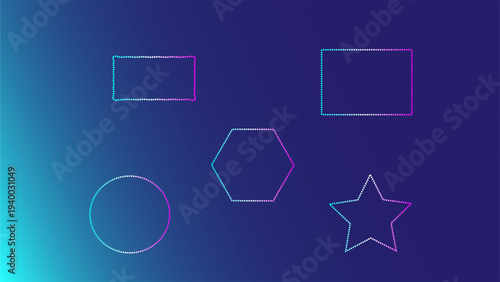 Colorful Gradient Dotted Geometric Shapes Set on Dark Background