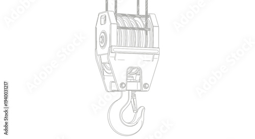 Industrial crane hook and pulley system.