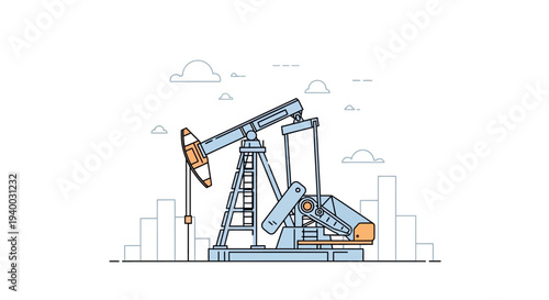Oil Pump Jack in Industrial Setting.