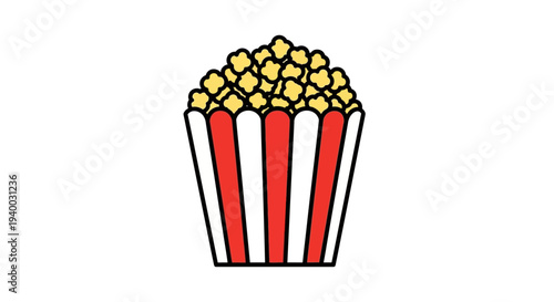 Colorful popcorn in striped bucket.