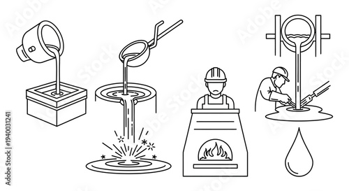 Industrial worker pouring molten metal.