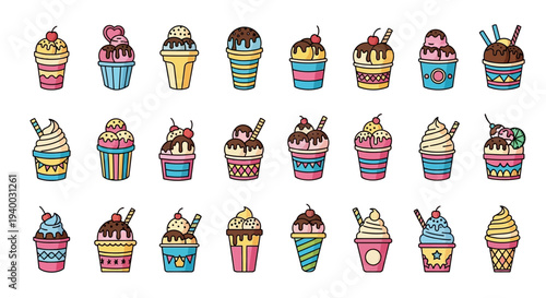 Colorful ice cream cupcake sweet treats.