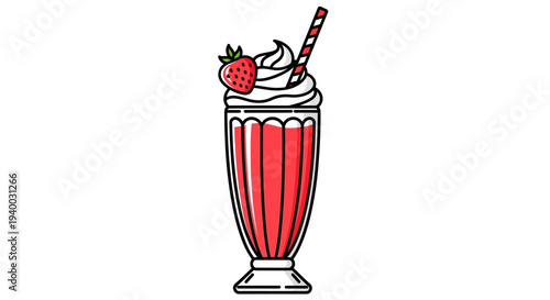 Strawberry milkshake with whipped cream topping.