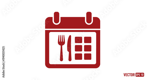Red calendar with fork and knife.