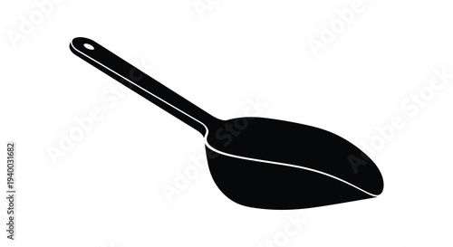 A minimalist depiction of a black kitchen utensil specifically a serving spoon presented as a silhouette high quality