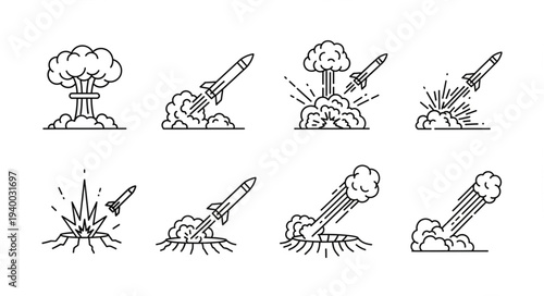 Collection of Rocket Launch and Explosion Icons.