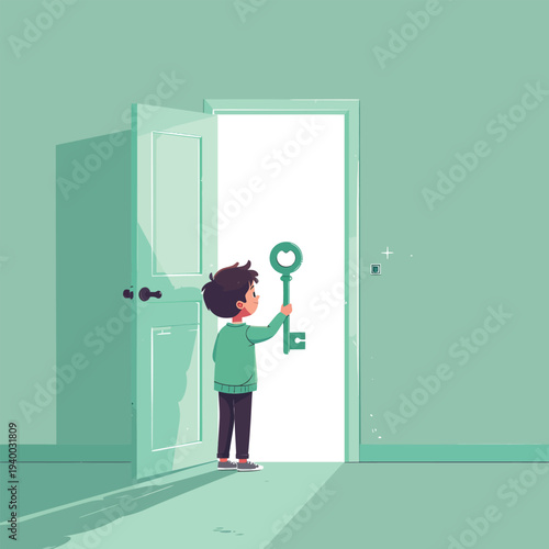 Unlocking Mind Potential Character with Key Vector Illustration