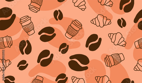 Cute coffee shop pattern background vector design