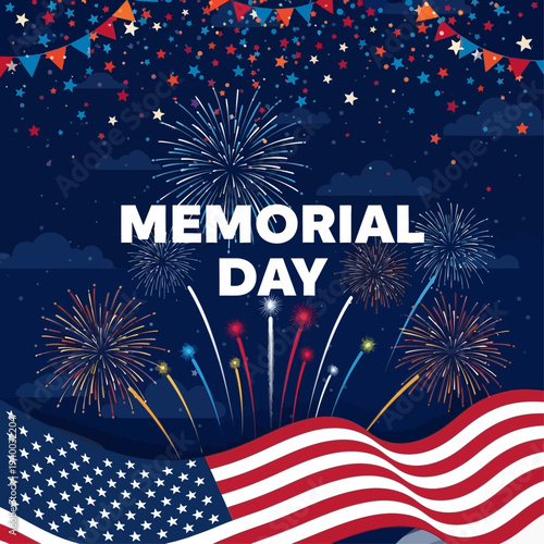 Honoring Our Heroes A Vibrant Memorial Day Celebration with Fireworks and the American Flag