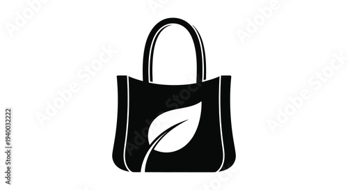 A minimalist black silhouette depicts a tote bag adorned with a delicate leaf symbolizing eco friendly fashion silhouette