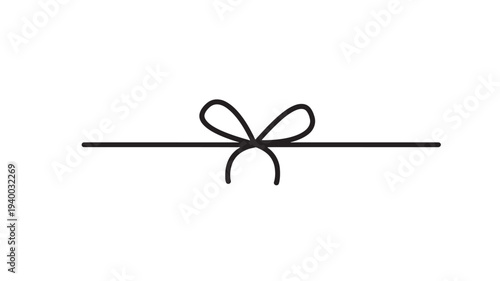 Bow line divider with a knot and string details, simple black and white illustration featuring ribbon, separator, decorative with element and minimal