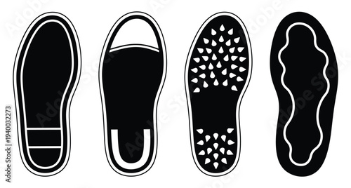 Four different shoe sole designs in black and white
