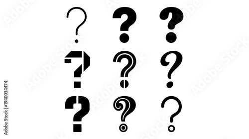 A Diverse Collection of Stylized Vector Question Marks for Graphic Design Projects and Digital Content, Expressing Inquiry and Uncertainty