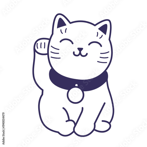 A simple Maneki Neko stroke illustration featuring the iconic Japanese lucky cat symbol