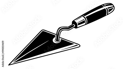 Minimalist Masonry Trowel Vector Icon – Black Silhouette Construction Tool Symbol, Flat Design Isolated on White Background