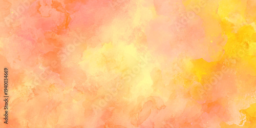 vibrant yellow and pink watercolor background with soft ethereal clouds abstract background featuring layers of azure and cerulean blue watercolor paints.