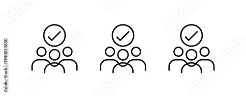 Minimalist line of three people with checkmarks line three people