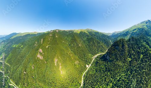 Wallpaper Mural Altindere, Trabzon Province, Turkey. Altinder Valley Park. Coniferous forest on the slopes. Road through the valley. Aerial view Torontodigital.ca