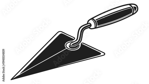 Minimalist Masonry Trowel Vector Icon – Black Silhouette Construction Tool Symbol, Flat Design Isolated on White Background