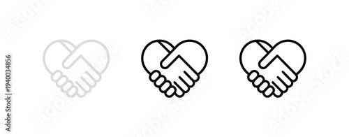 Minimalist line of two hands shaking inside a heart