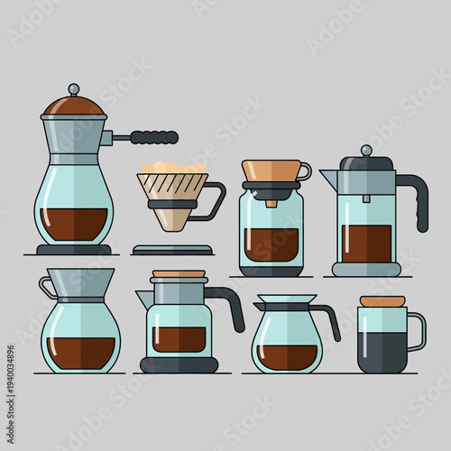 Collection of various coffee brewing methods and equipment.