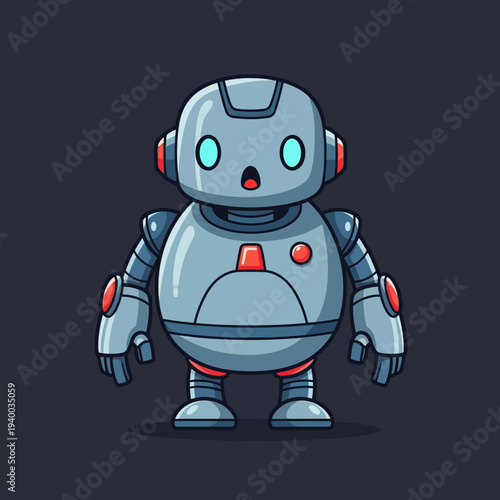 Cute Cartoon Robot Character with Surprised Expression.