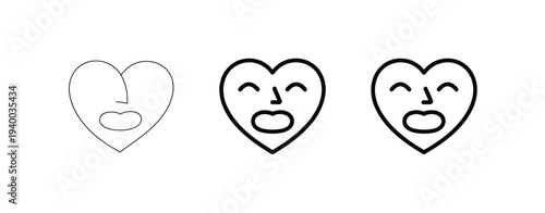 Three minimalist line heart faces with different expressions