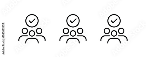 Three minimalist line of people with checkmarks line people